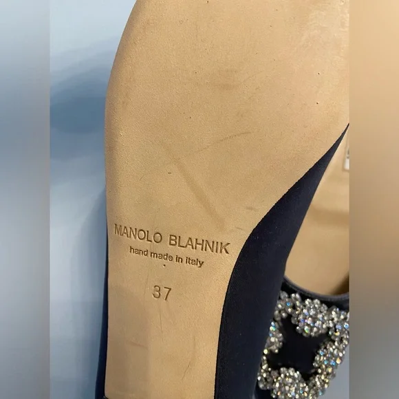 Manolo Blahnik Hangisi Satin Flats – Grey with Crystal Buckle – Size 37 - Picture 6 of 9